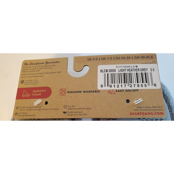 Dearfoams Memory Foam Youth Shark‎ Slippers Size 2/3 Light Heather Grey NWT - Picture 6 of 6